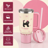 Pink stainless steel water tumbler bottle with black cat design-1