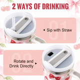 Pink stainless steel water tumbler bottle with cherry and bow design-2