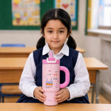 Pink stainless steel water tumbler bottle with Cutie design-3