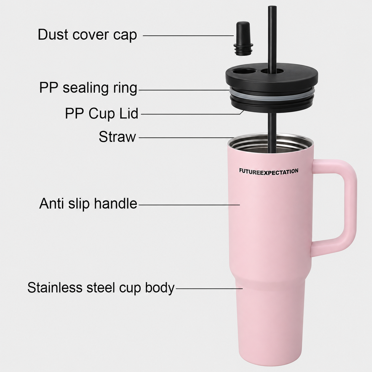 Pink stainless steel water tumbler bottle with handle and straw-2