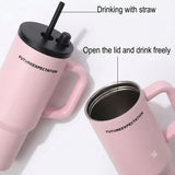 Pink stainless steel water tumbler bottle with handle and straw-2