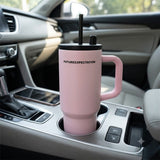 Pink stainless steel water tumbler bottle with handle and straw-6