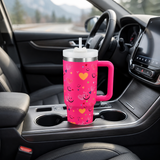 Pink stainless steel water tumbler bottle with hearts and smiley design-3