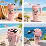 Pink stainless steel water tumbler bottle with Mood the Cup design-2