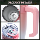 Pink and white gradient insulated travel tumbler with handle, clear lid and reusable straw-7