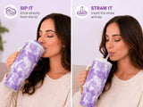 Purple stainless steel water tumbler bottle with tie-dye design-1