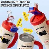Red stainless steel water tumbler bottle with cat design-1