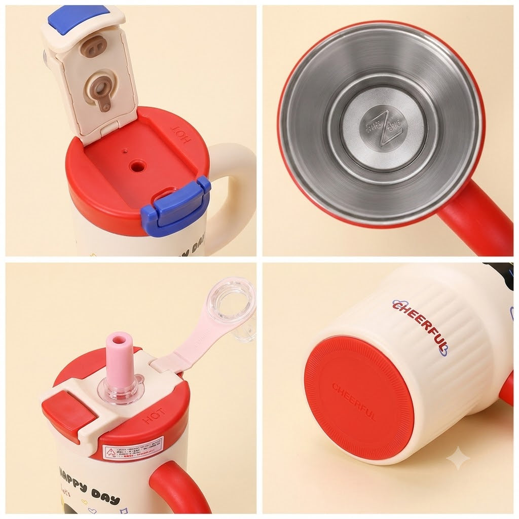 Red stainless steel water tumbler bottle with cat design-2
