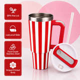 Red and white stainless steel water tumbler bottle with striped design-1