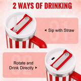 Red and white stainless steel water tumbler bottle with striped design-2