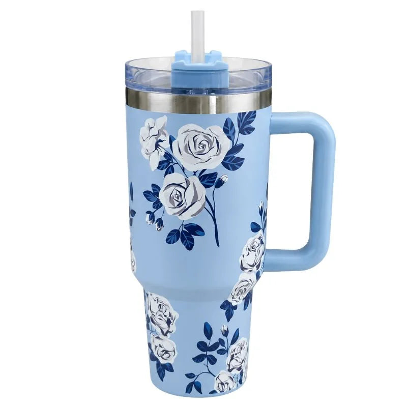 Blue Floral Stainless Steel Tumbler