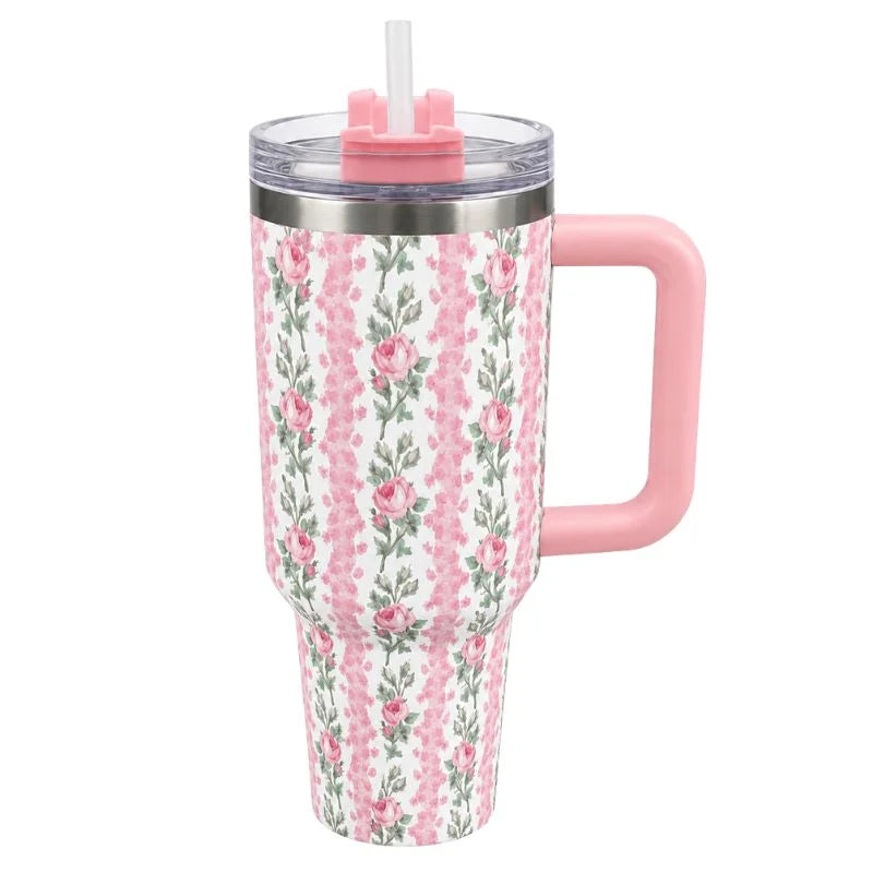 Pink Floral Stainless Steel Tumbler