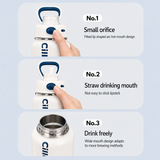 white insulated water bottle with direct sipping spout, straw opening and wide-mouth drinking options