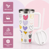 White stainless steel water tumbler bottle with colourful heart designs-1