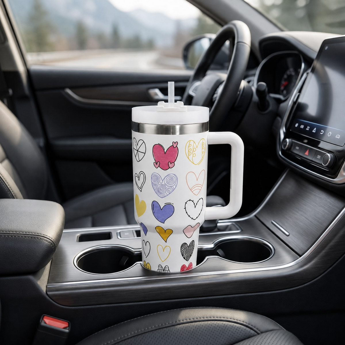 White stainless steel water tumbler bottle with colourful heart designs-3
