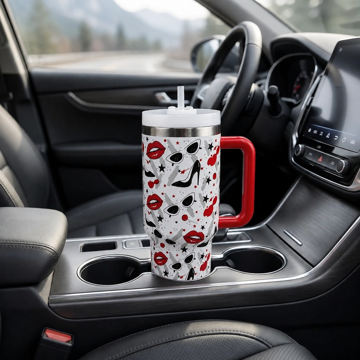 White stainless steel water tumbler bottle with fashion print design-3