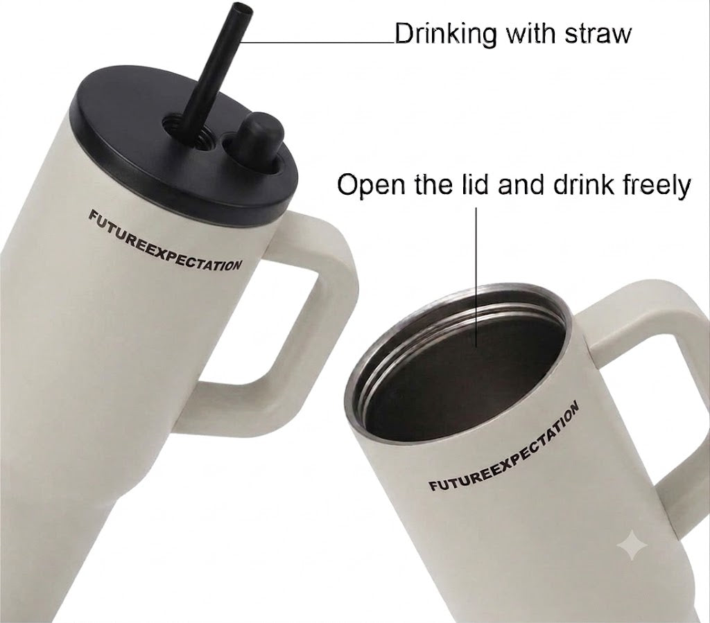White stainless steel water tumbler bottle with handle and straw-3