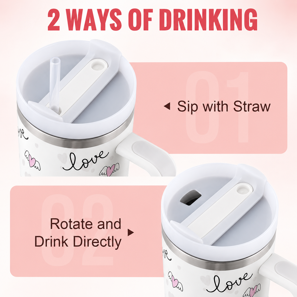 White stainless steel water tumbler bottle with love hearts-3