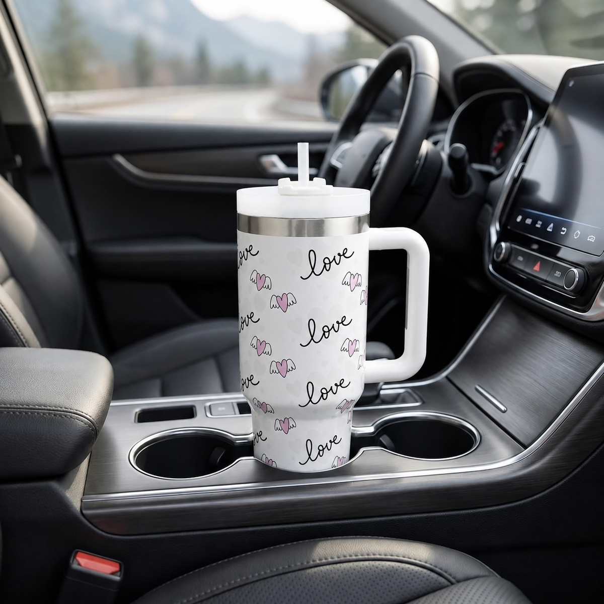 White stainless steel water tumbler bottle with love hearts-4