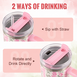 White stainless steel water tumbler bottle with pink floral design-2