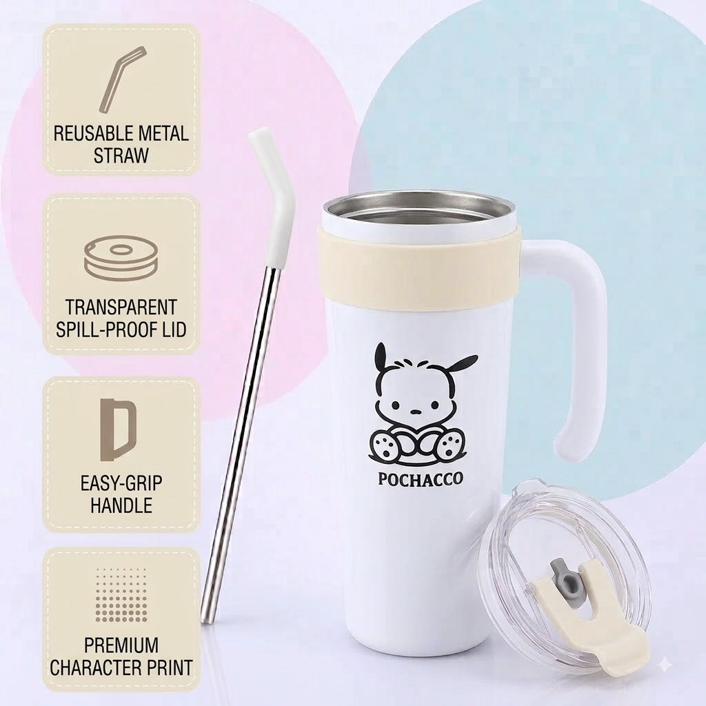 White stainless steel water tumbler bottle with Pochacco design-1