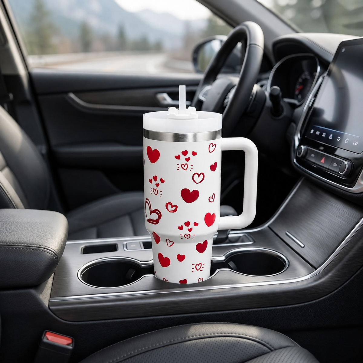 White stainless steel water tumbler bottle with red heart design-3